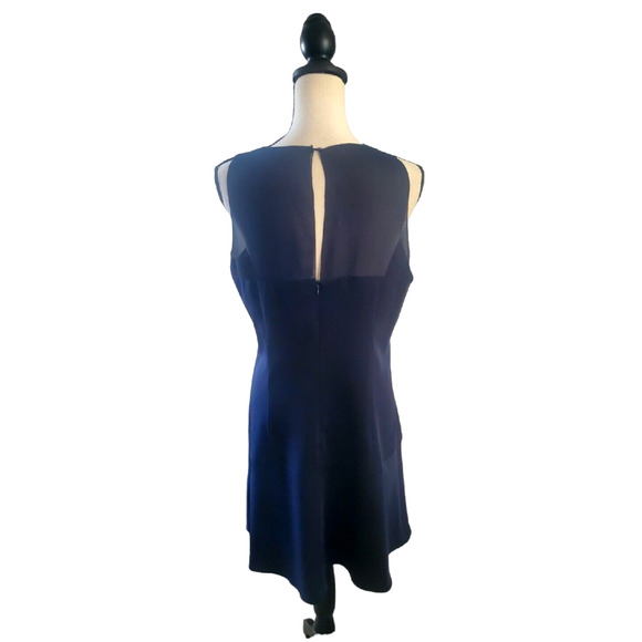 The Coverii Navy Blue Sheer Yoke Sleeveless Flared Knee Length Dress Sz L - Picture 3 of 5